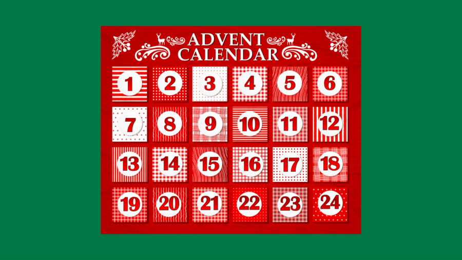 a red advent calender full of numbered squares